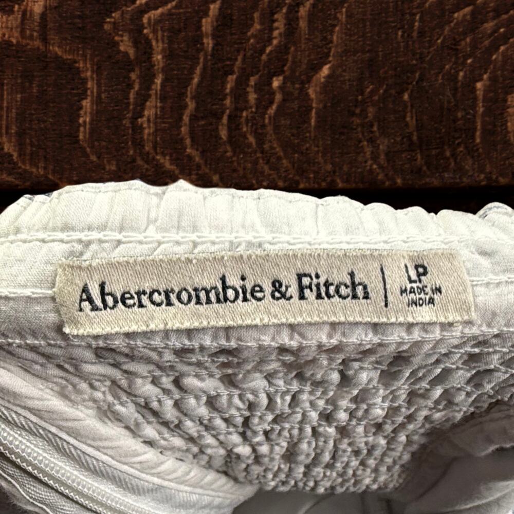 Abercrombie & Fitch Linen Blend Ruched Squareneck Mini Dress Blue White Toile LP - Picture 4 of 8
